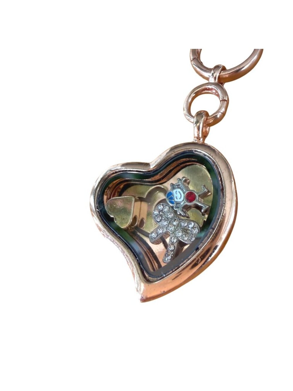 Necklace Heart Memory Locket Pendant Girl Bow Crystal Y2K Boho Rose Gold Tone